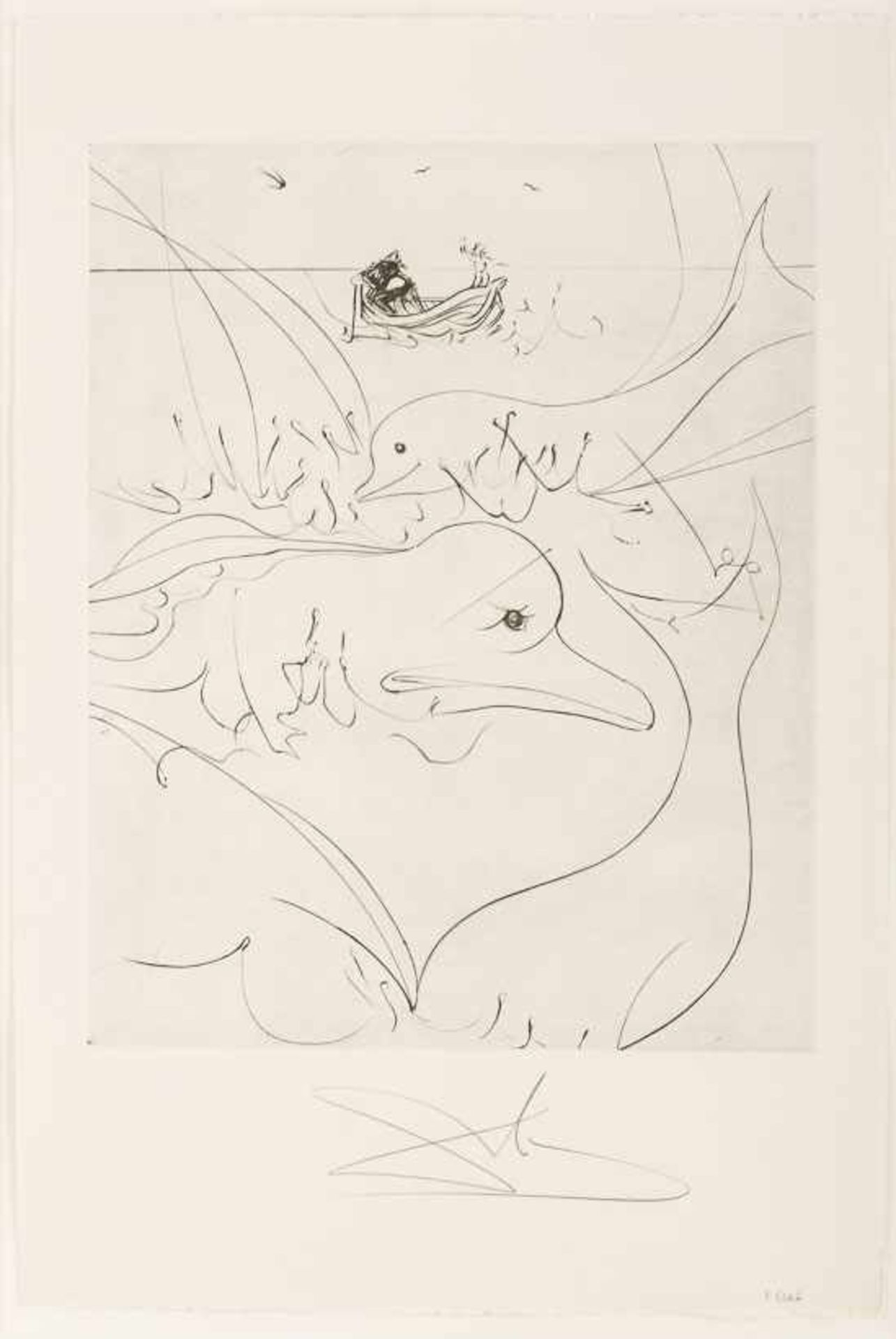 Derselbe "Der alte Mann und das Meer" – Delphine, 1974. Radierung als Zustandsdruck zur Mappe frei