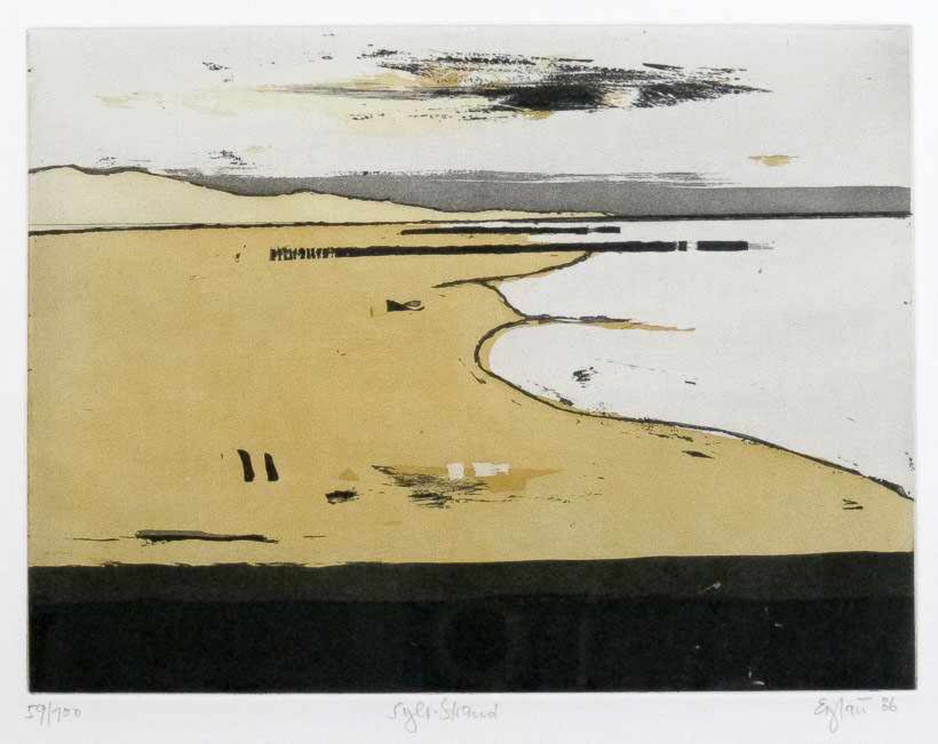 Eglau, Otto (Berlin, Kampen/Sylt, 1917-1988) "Sylt-Strand", 1986. Farbaquatinta-Radierung. Bleistift