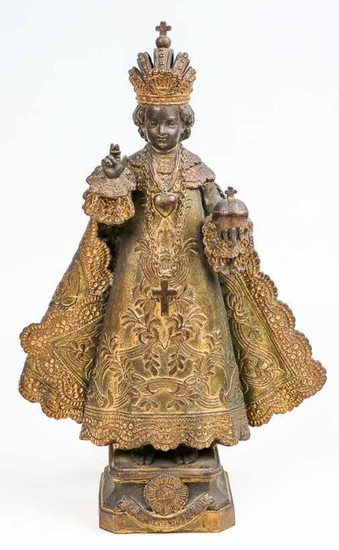 Foulon, A. (Französischer Bildhauer um 1900) Prager Jesulein. Statuette mit einem reich verziertem