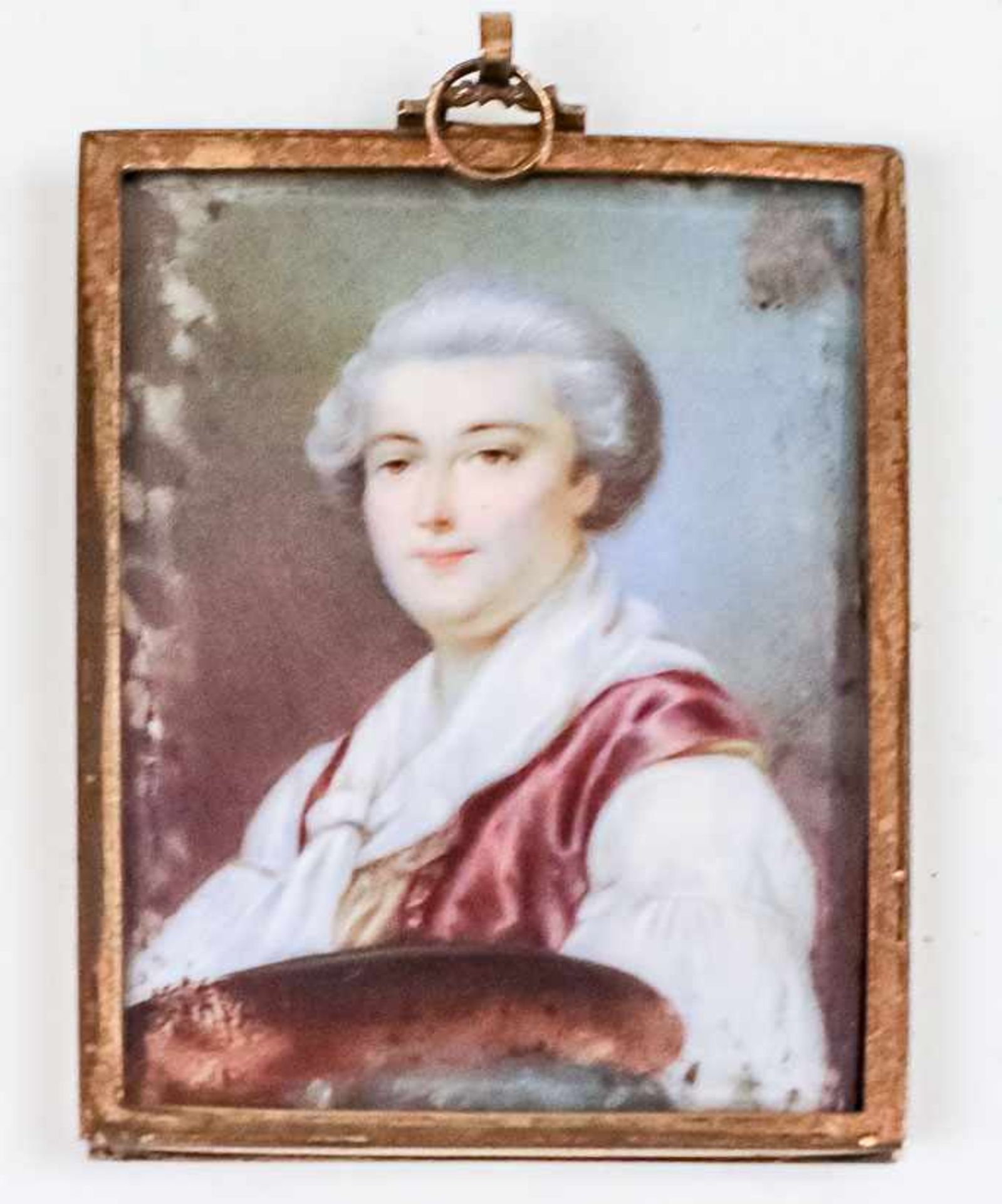 Miniaturist nach Gemäldevorlage des 18. Jh. Selbstporträt eines Malers. Rechteckig a. Elfenbein. 6×