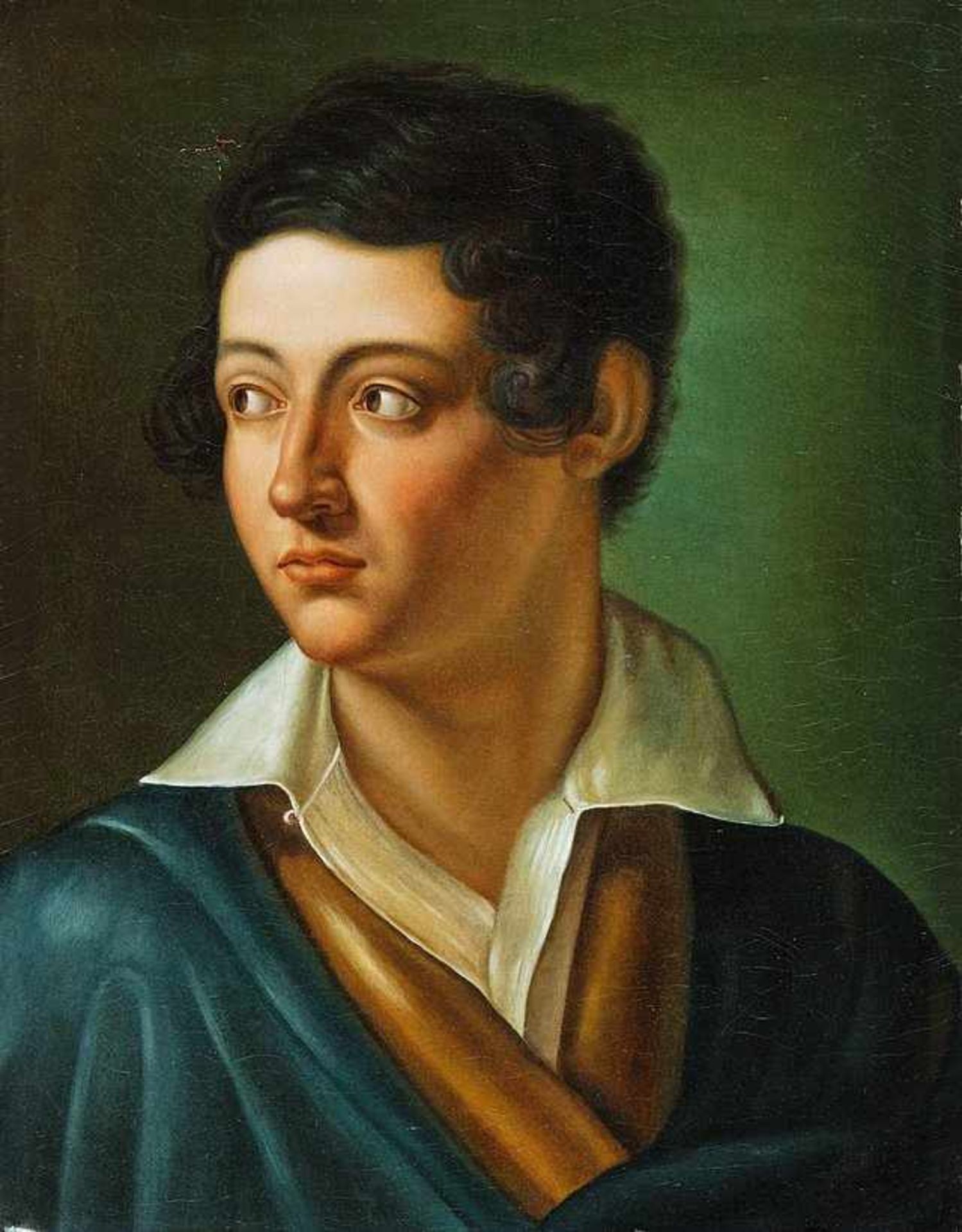Düsseldorfer Porträtmaler (Anf. 19. Jh.) Dunkelhaariger Jüngling in weißem Hemd mit blauem Umhang.
