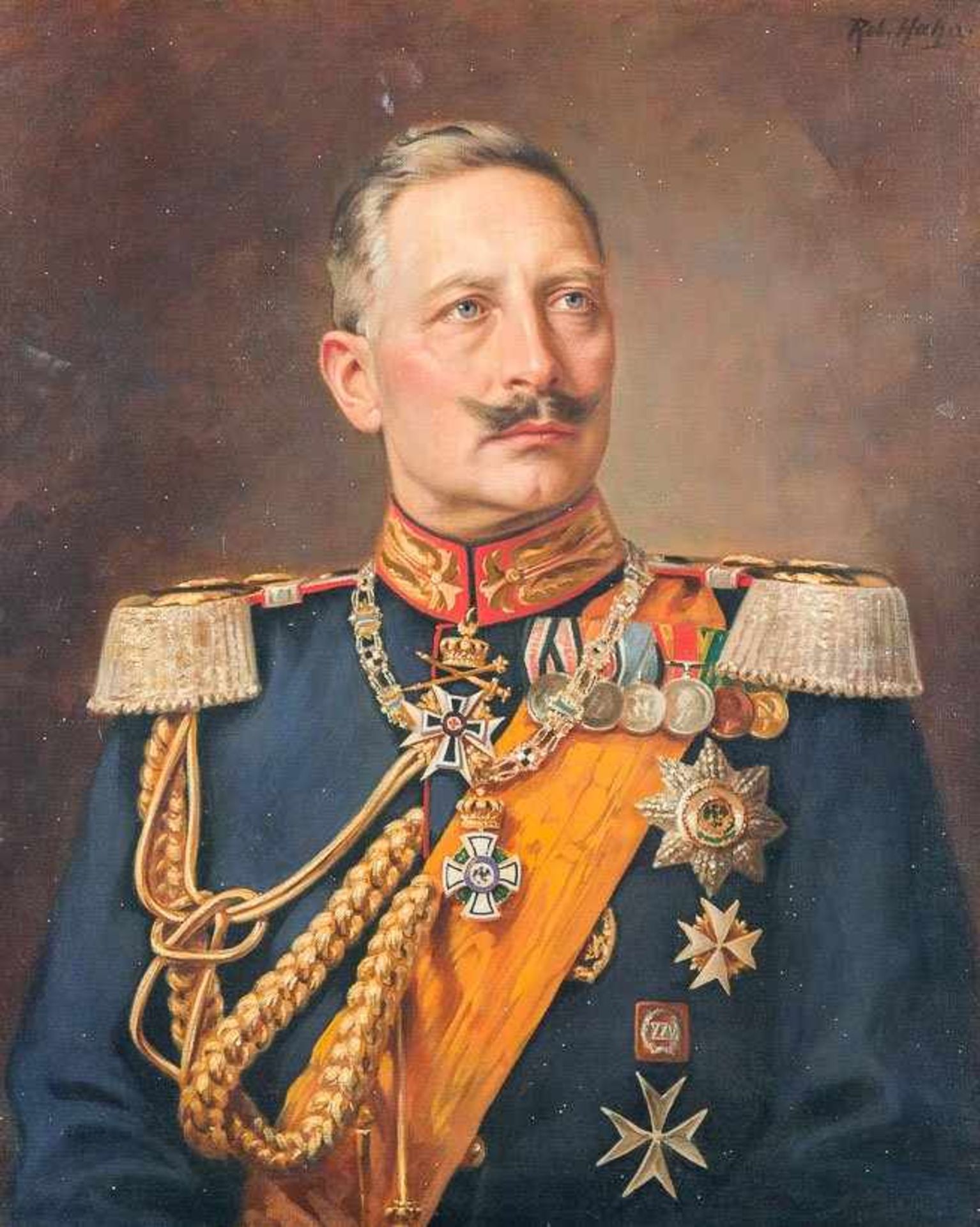 Hahn, Robert (1883-1940) Kaiser Wilhelm II. in Uniform und Ordensschmuck. Sign. Lwd. 77×62 cm. R.