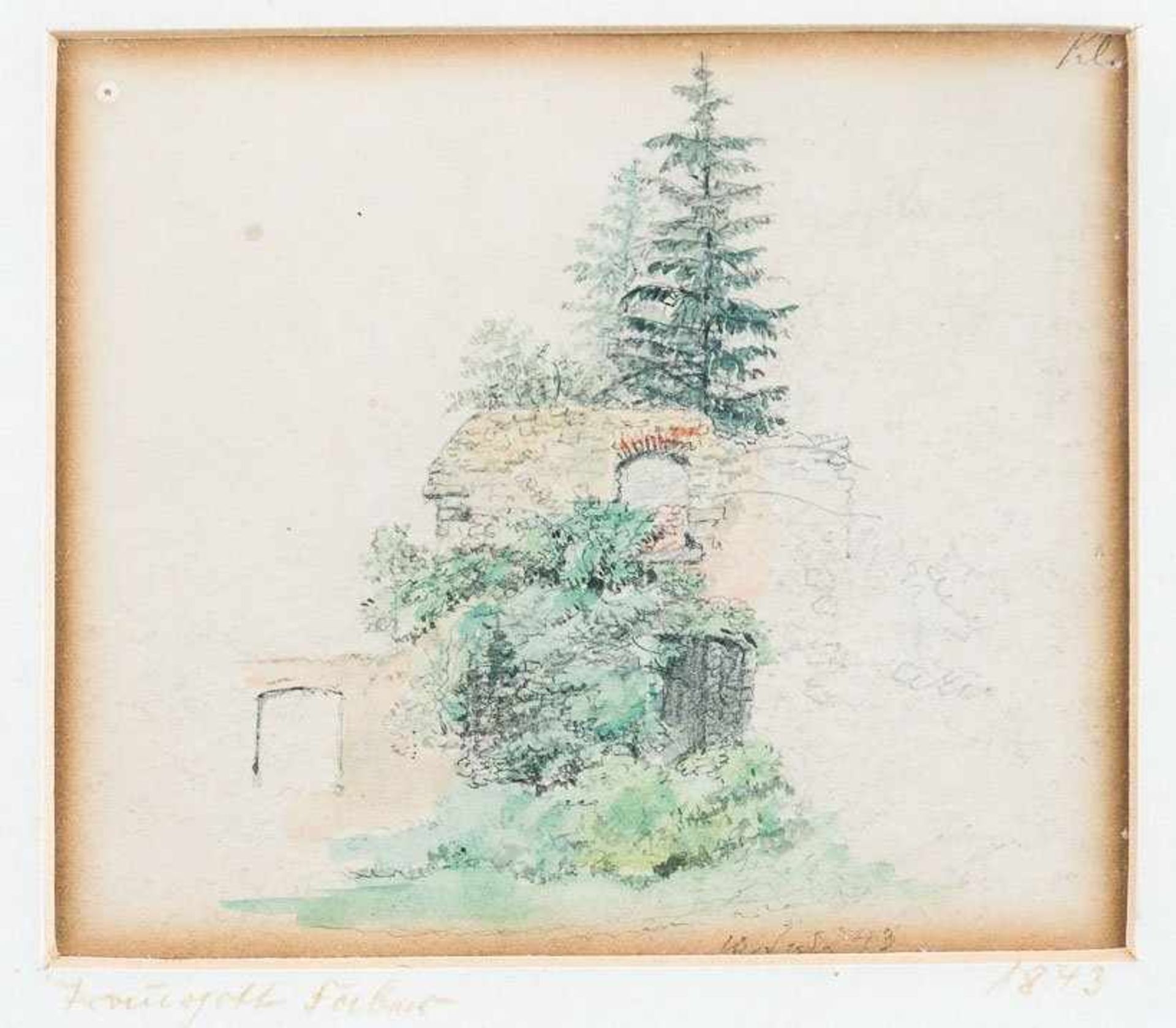 Faber, Traugott (Dresden 1786-1863) Mit Baum- und Buschwerk bewachsene Gemäuer der Klosterruine im