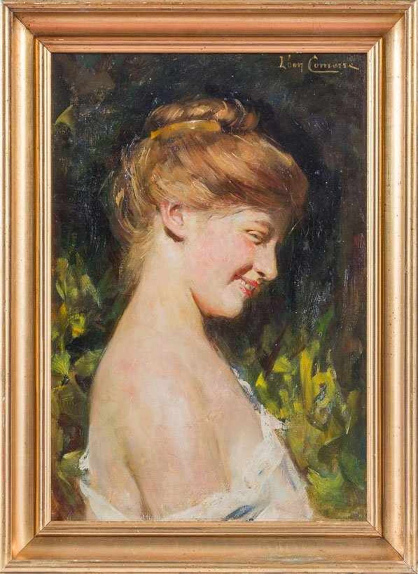 Comerre, Léon Francois (1850-1916) Lachende blonde Schönheit mit entblößter Schulter. Sign. Lwd.