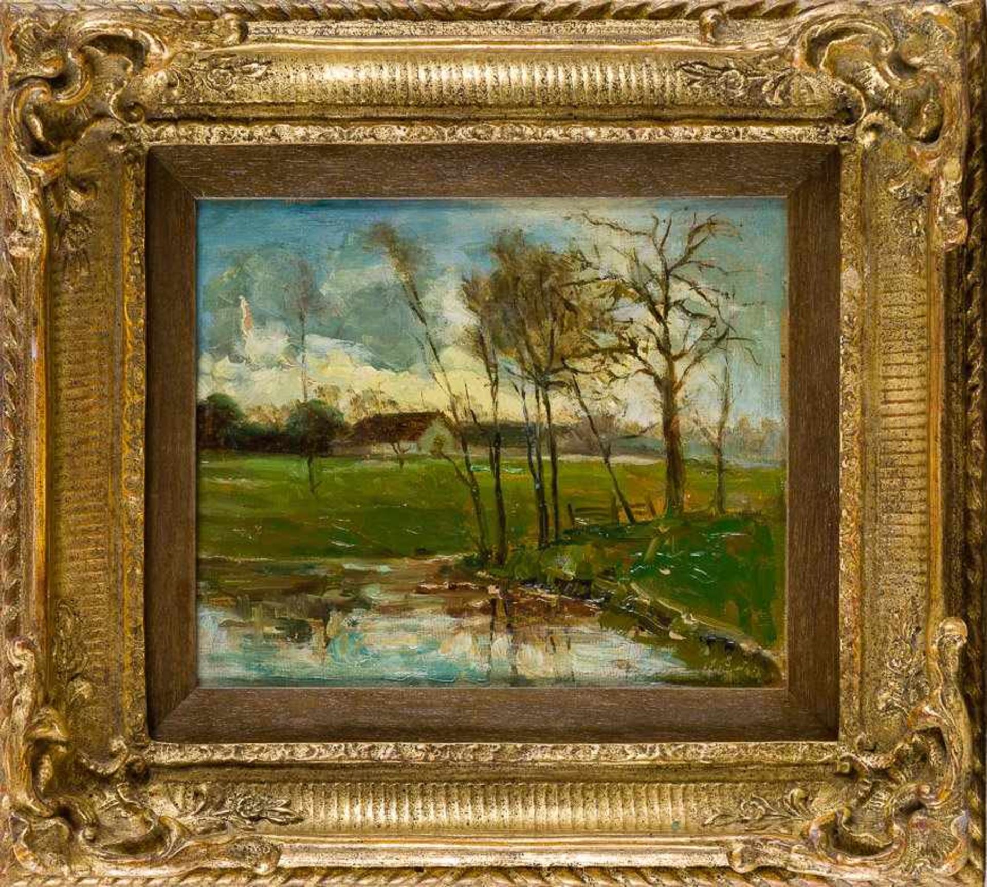 Freund, Friedrich (geb. 1859 Darmstadt, später München) Frühling am Ammersee. Sign. Malkarton. 20×24