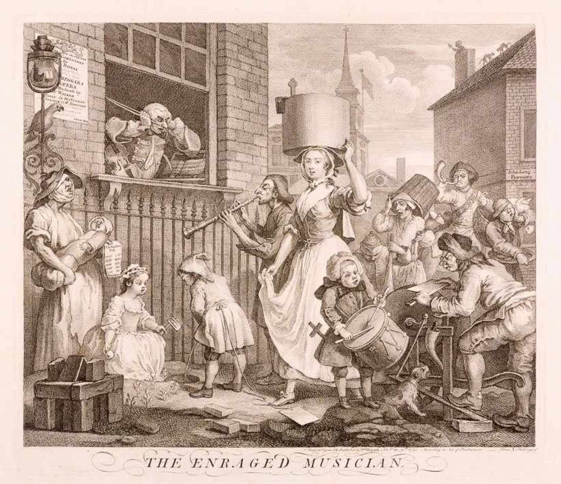 Hogarth, William (London 1697-1764) The Enraged Musician. Radierung. 33×40 cm. 19. Jh.(57462)
