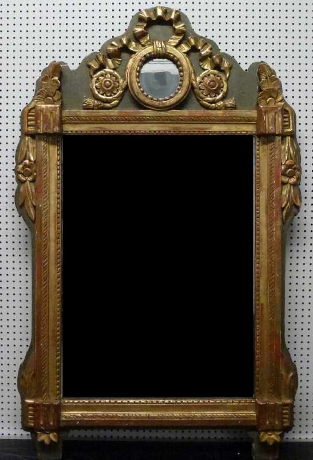 Louis-XVI-Spiegel, 20.Jh. Holz geschnitzt, gefasst, teilvergoldet, hochrechteckig, Eierstab, Blüten,