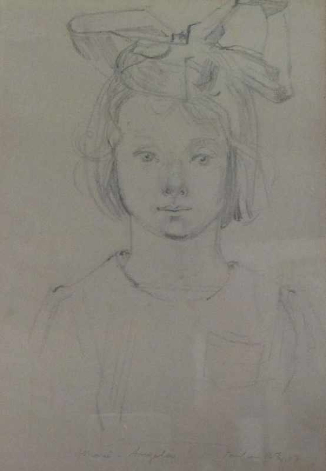 2 Portraits, Mitte 20.Jh. Bleistift, nach rechts blickende junge Frau bzw. Mädchen mit großer - Bild 2 aus 3