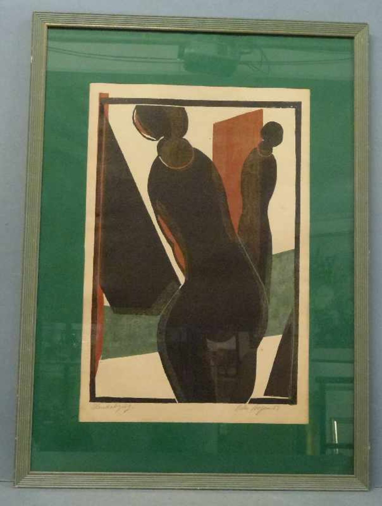 Figuren, Peter Royen (1923-2013), 1954 Farbholzschnitt, bez. sign., 2 abstrahierte Figuren in - Bild 3 aus 4