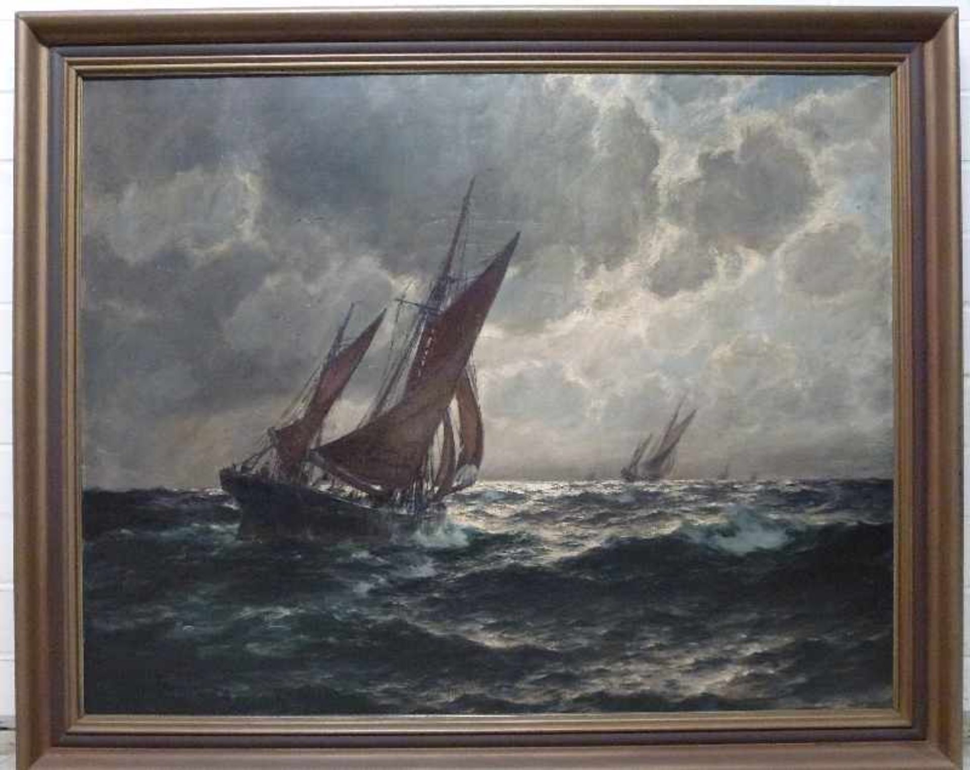 Seestück, Franz Müller-Gossen (1871-1946) Öl/Lw, Sign., Segelboote bei Gewitterstimmung auf - Bild 2 aus 5