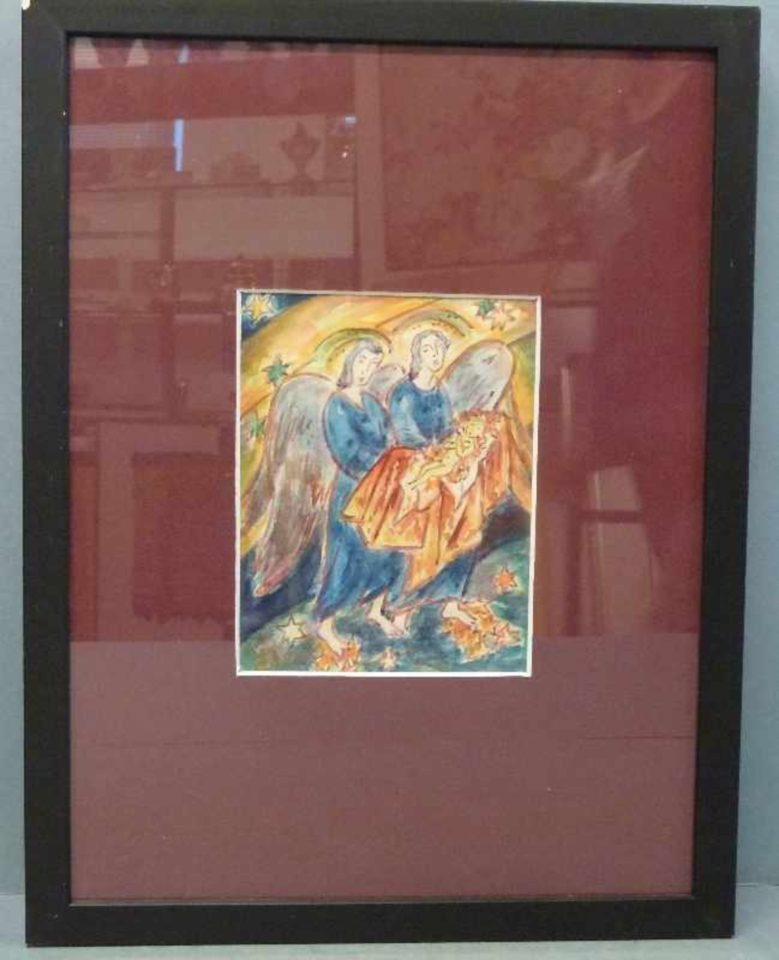 "Zwei Engel tragen das Jesuskind", Thea Schleusner (1879-1964), 1942 Aquarell/Bütten, R, 18x14 cm - Bild 2 aus 3
