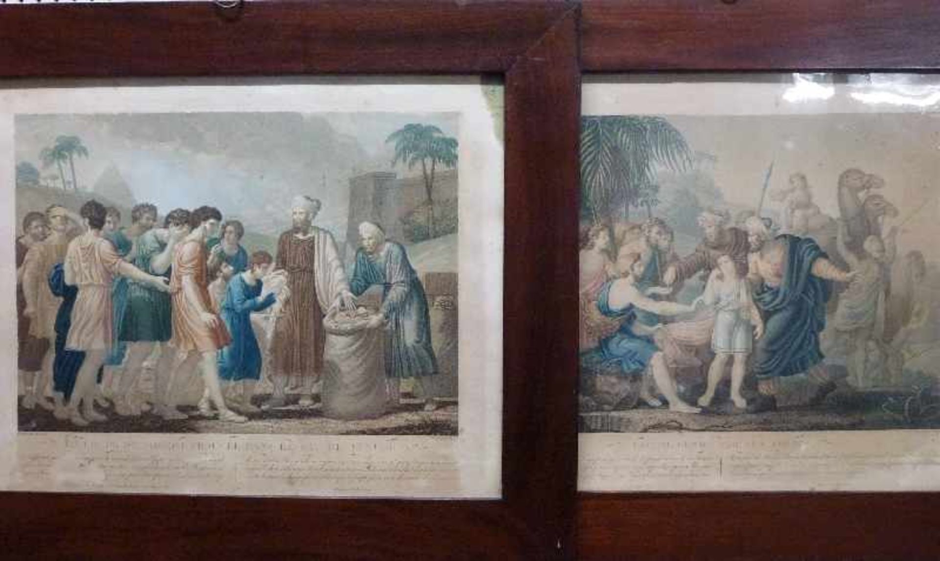 6 alttestamentarische Szenen, nach Blaisot, Mitte 19.Jh. colorierte Lithographien, Biedermeier-
