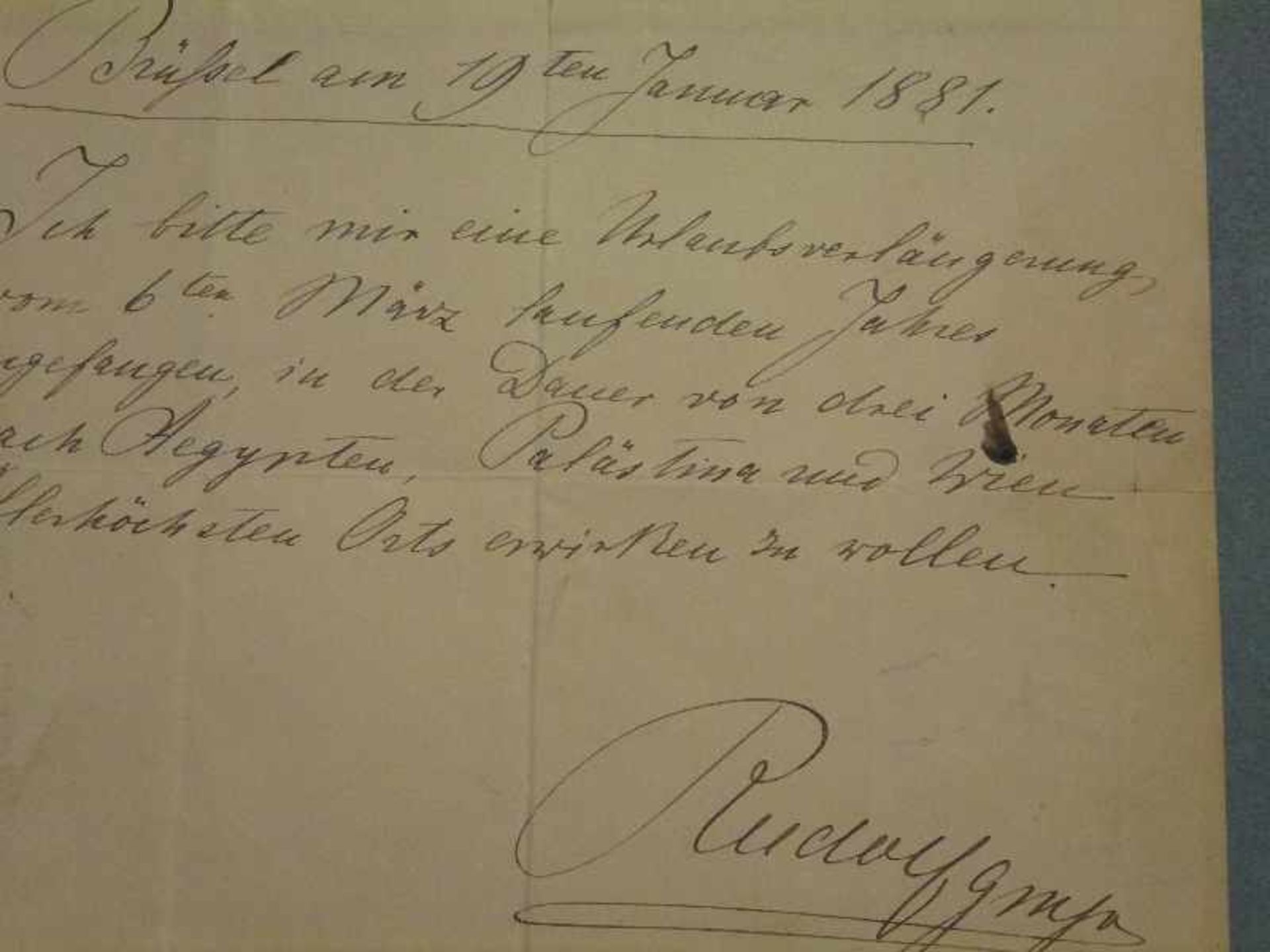 Urlaubsantrag, Kronprinz Rudolf, 1881 eigenhändiger Brief des österreichischen Kronprinzen in - Bild 2 aus 3