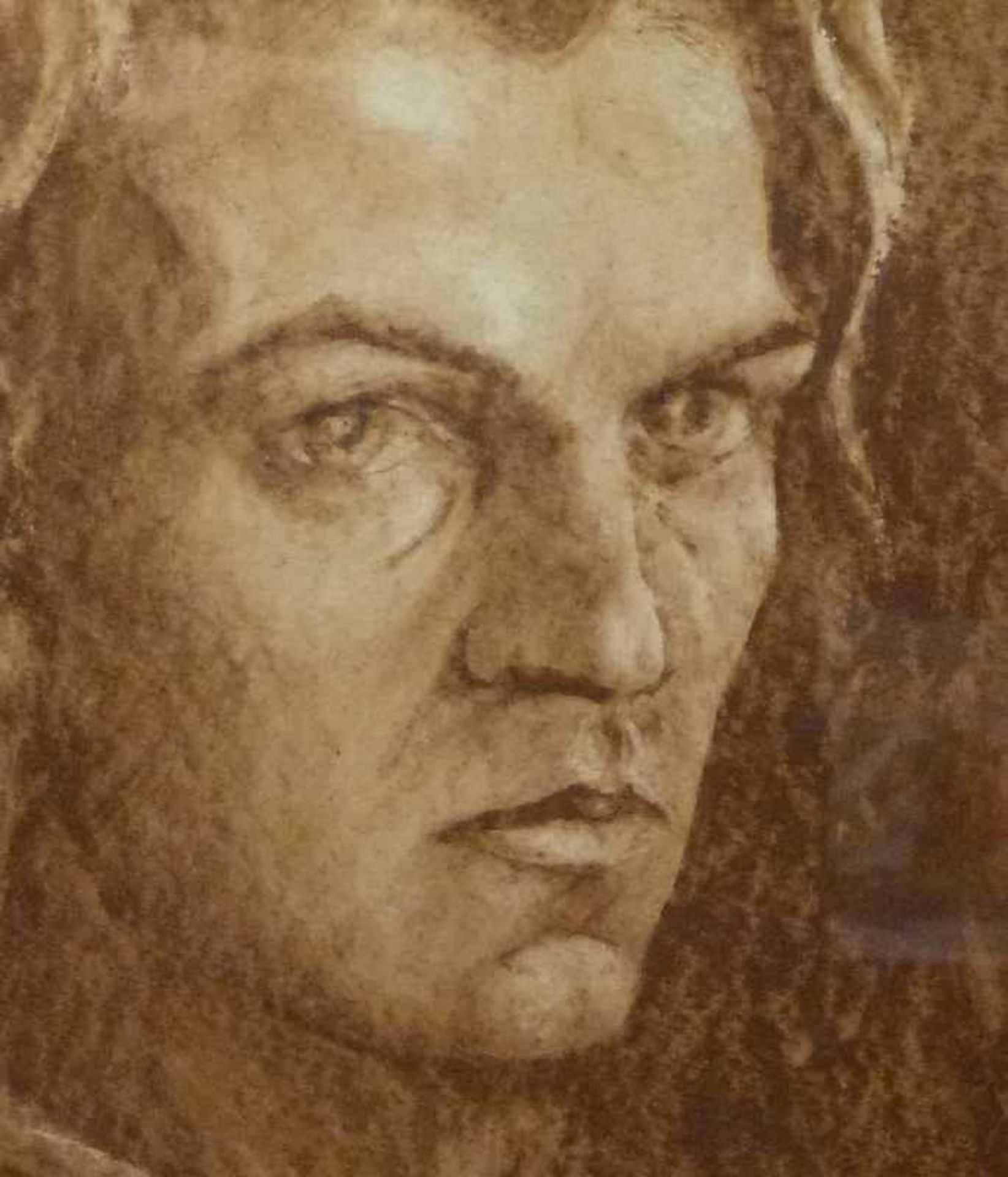 Portrait Gouache, Kopf eines jungen dem Betrachter zugewandten Mannes, 32x23 cm - Bild 3 aus 3