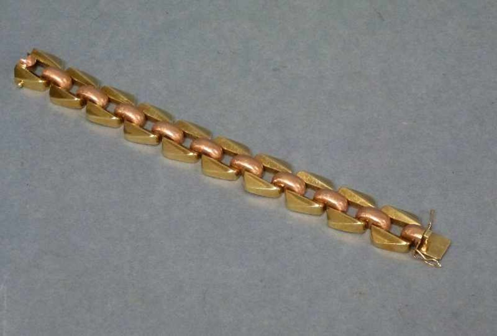 Armband, 585er Gelb-/Roségold verbundene facettierte Quadrate, L 19 cm, 36,0 g