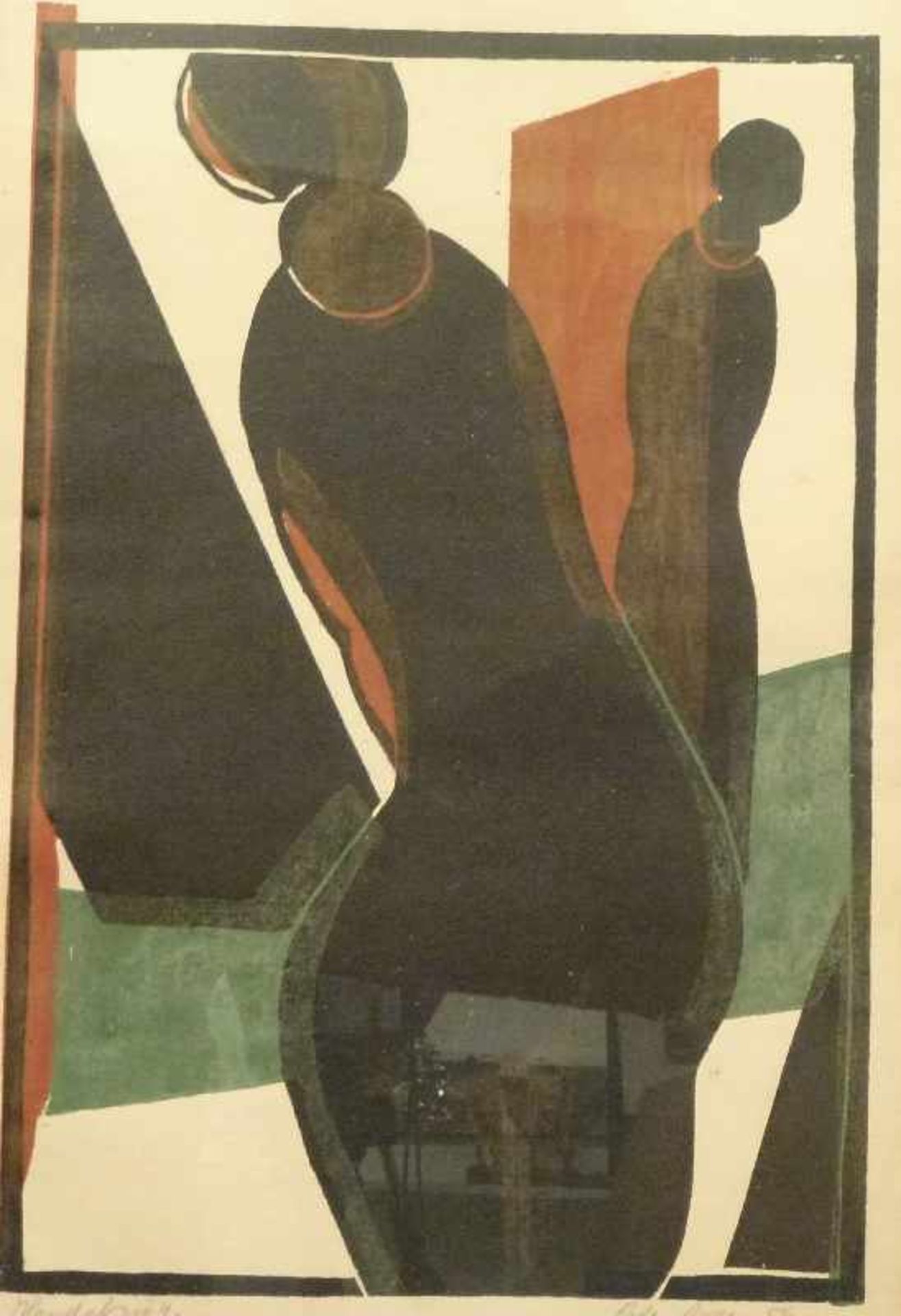 Figuren, Peter Royen (1923-2013), 1954 Farbholzschnitt, bez. sign., 2 abstrahierte Figuren in