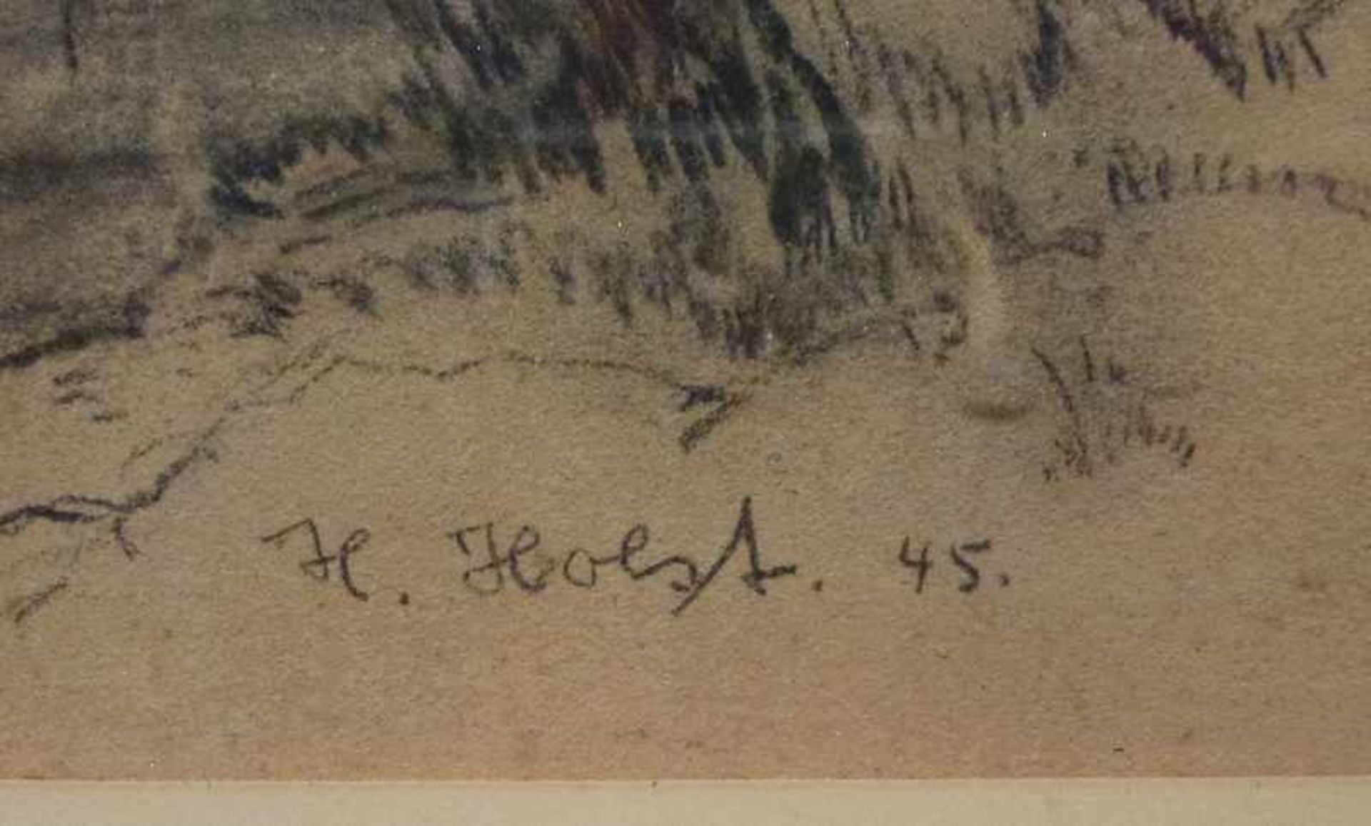 Kopfweide, sign. H. Holst. 45. Blei- und Buntstift, winterliche Weide am Bach, R, 28x23 cm - Bild 3 aus 3