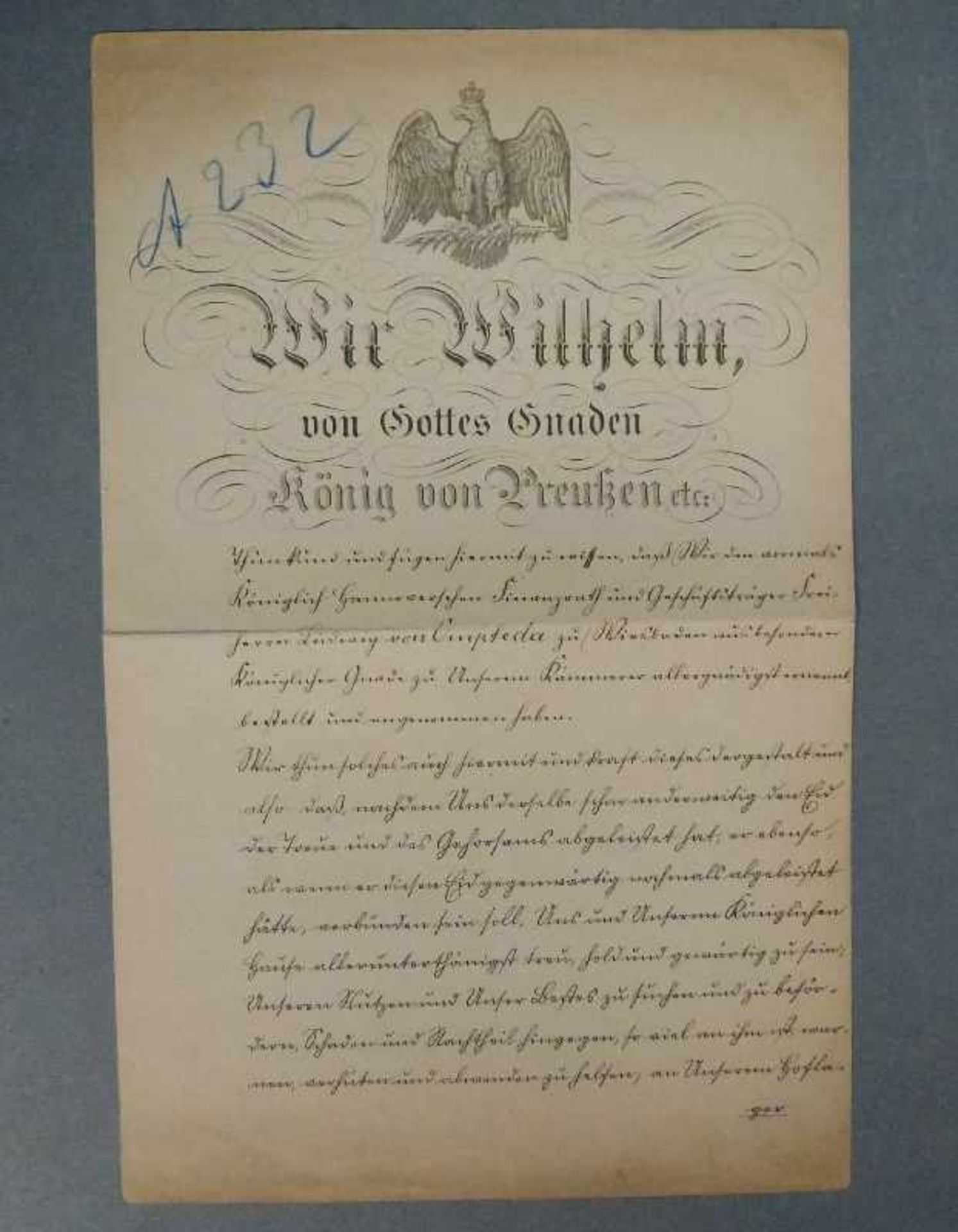Bestallungsurkunde für den Kämmerer von Ompteda, 1884 3-Seitig lithographierte Urkunde m.