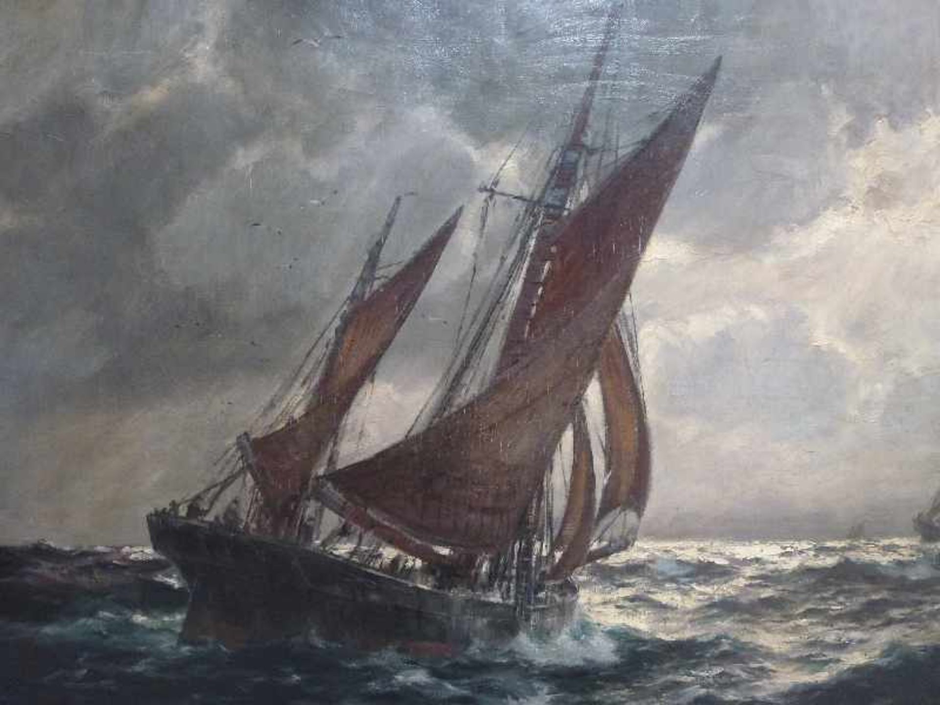 Seestück, Franz Müller-Gossen (1871-1946) Öl/Lw, Sign., Segelboote bei Gewitterstimmung auf - Bild 4 aus 5