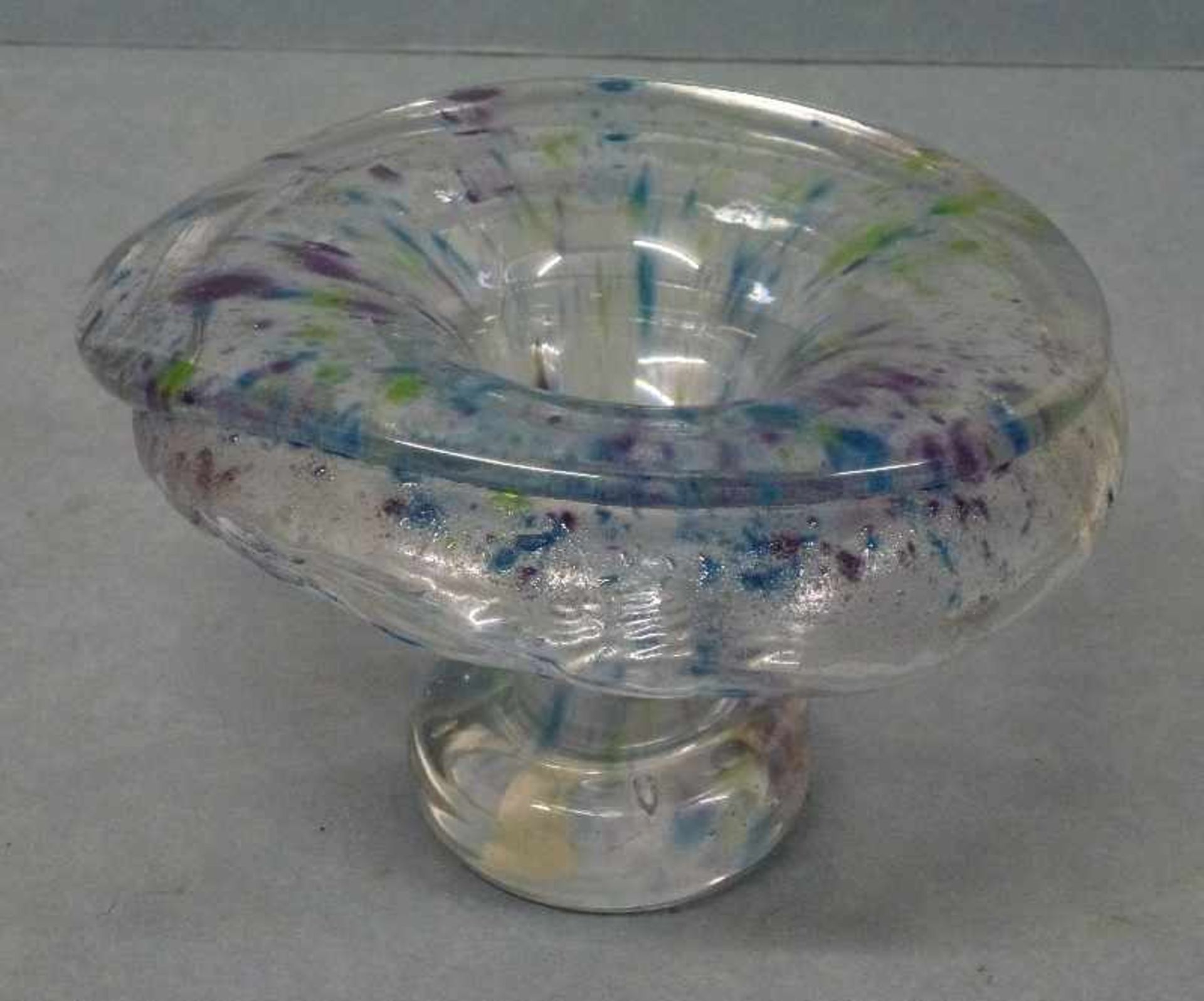 Vase, Helena Tynell, Riihimaen Lasi O.Y. pilzförmig, farbige Einsprengsel, Ritzsign., H 11 cm - Bild 3 aus 4