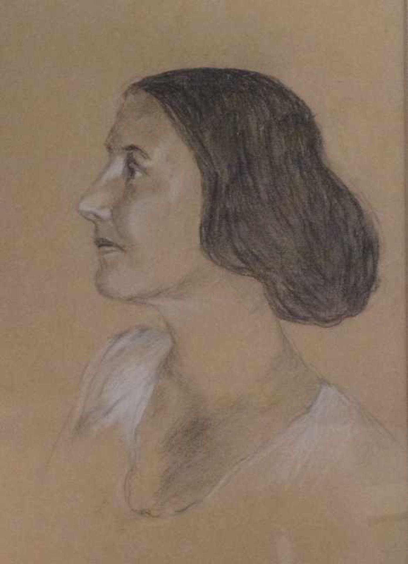 2 Portraits, Mitte 20.Jh. Bleistift, nach rechts blickende junge Frau bzw. Mädchen mit großer - Bild 3 aus 3