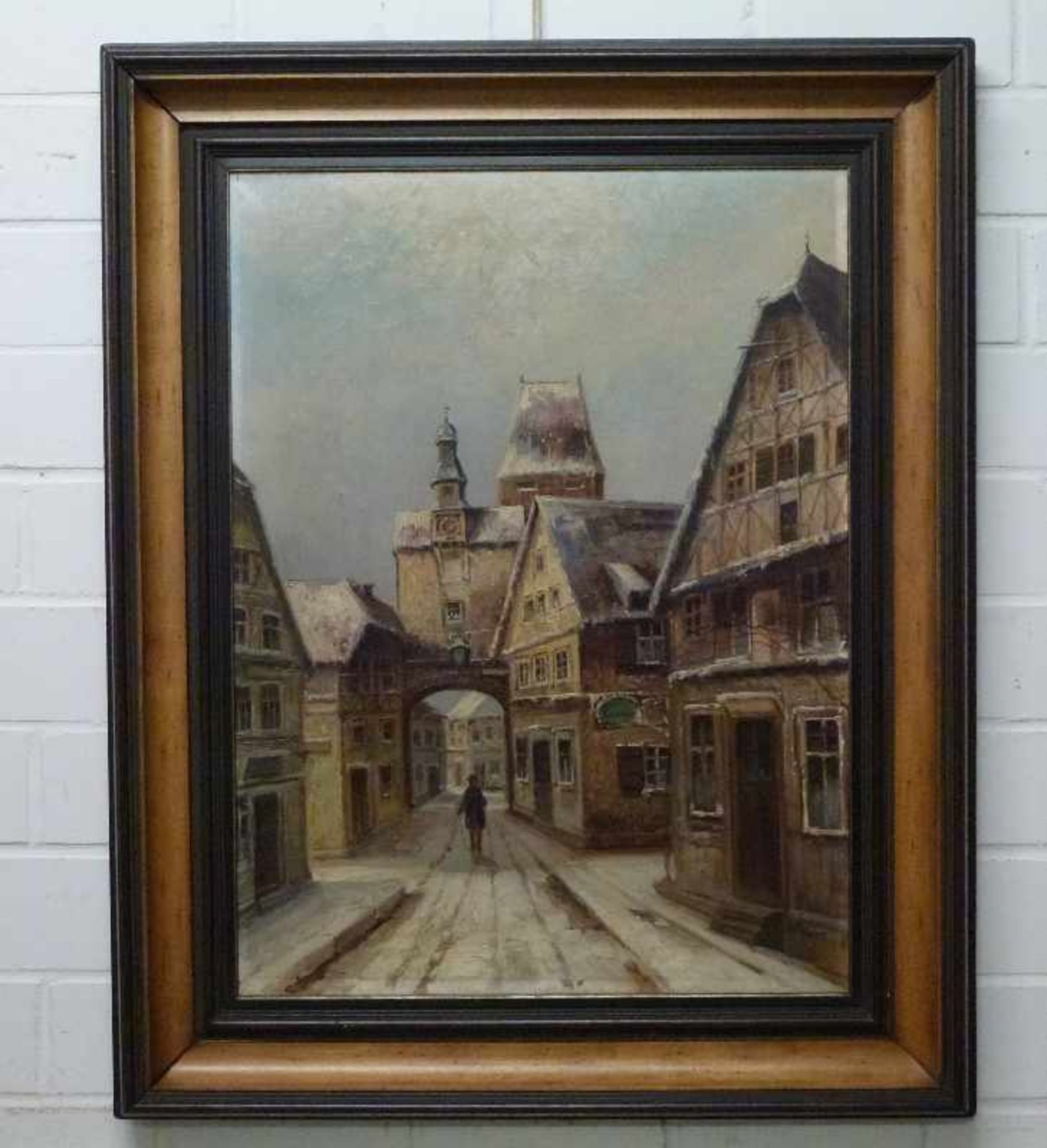 Rothenburg o.d.Tauber, Albert Blaetter (1878-1935) Öl/Lw, sign., Mann auf verschneiter Straße vor - Bild 2 aus 3