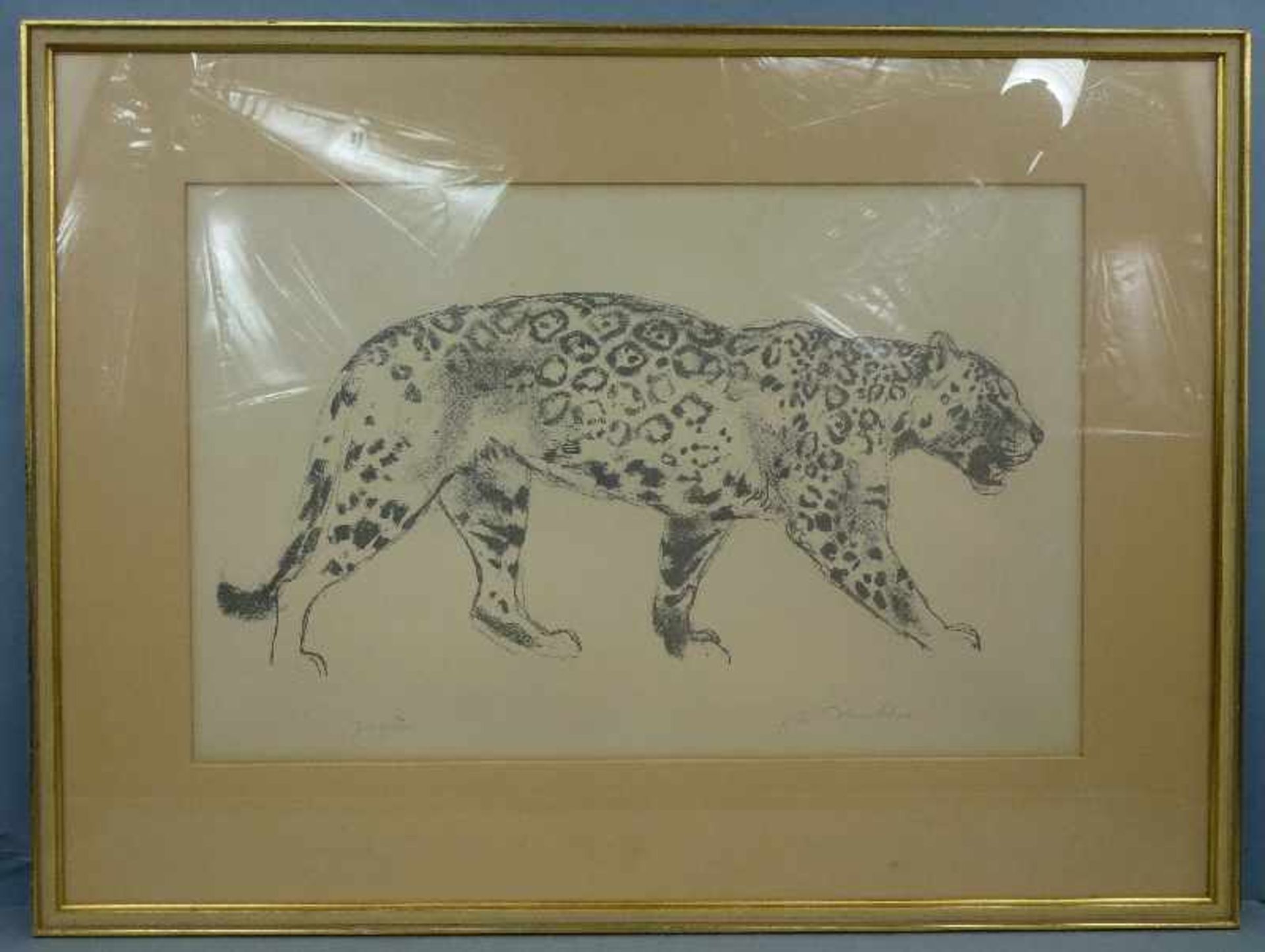 "Jaguar", Arvid Mather (1905-1950) Lithographie, Bleist.-sign., schreitender Jaguar, GR, 34x53cm - Bild 2 aus 3