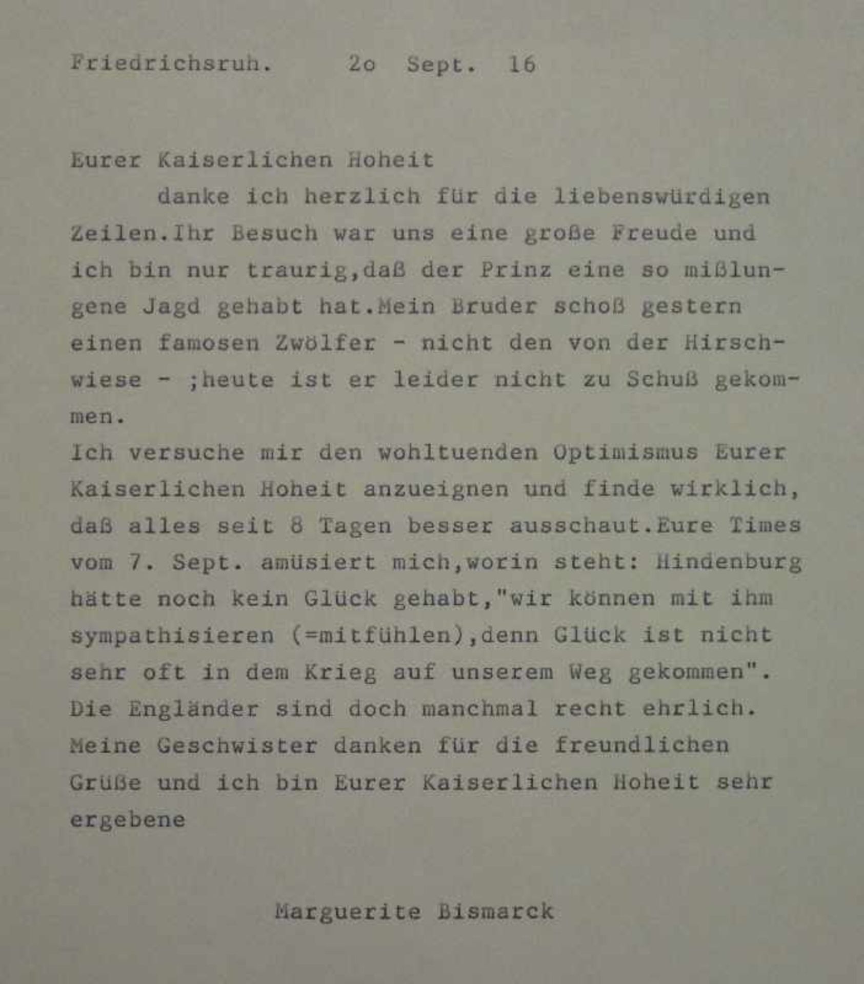 Brief an Kaiser Wilhelm II. von Marguerite Bismarck, 20.Sept.'16 3-seitiger eigenhändiger Brief - Bild 4 aus 4