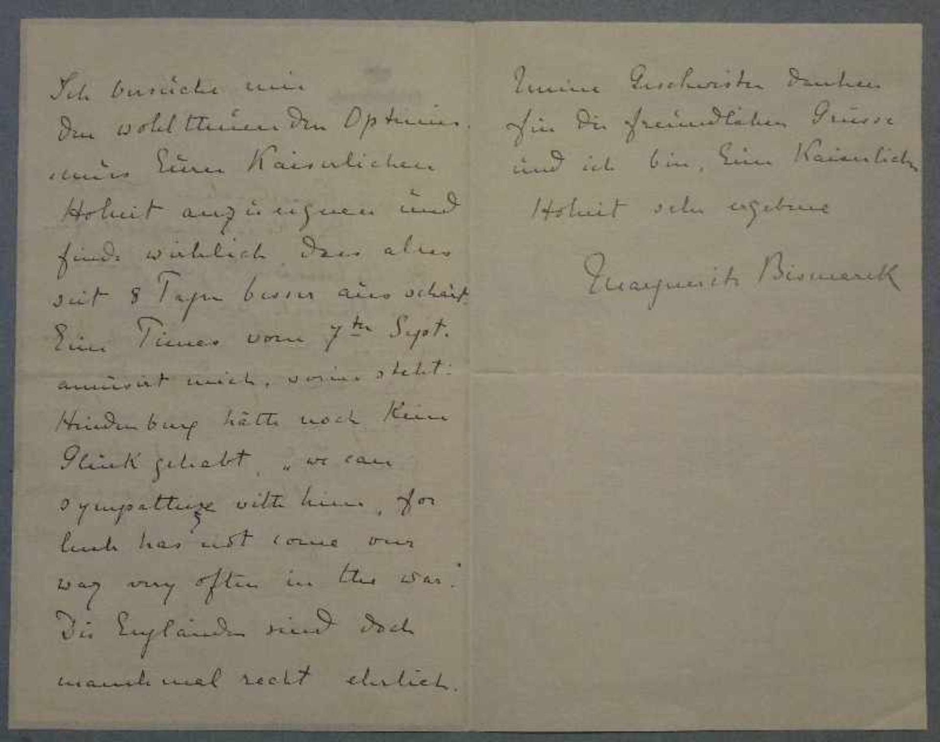 Brief an Kaiser Wilhelm II. von Marguerite Bismarck, 20.Sept.'16 3-seitiger eigenhändiger Brief - Bild 3 aus 4