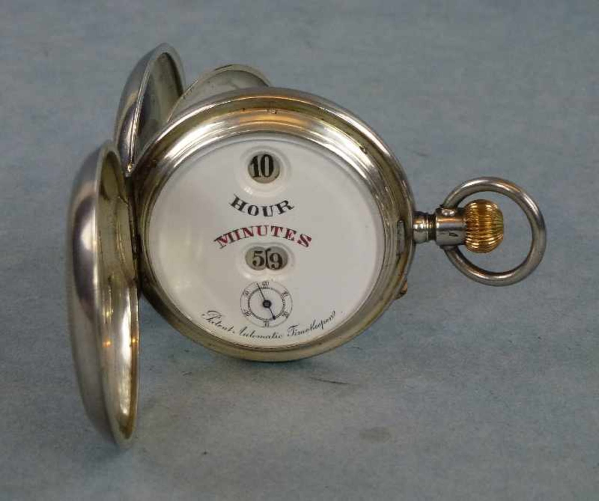 Sprungziffern-Taschenuhr, Savonette, IWC-Patent Pallweber, um 1910 935er Silber, guillochiert, 3