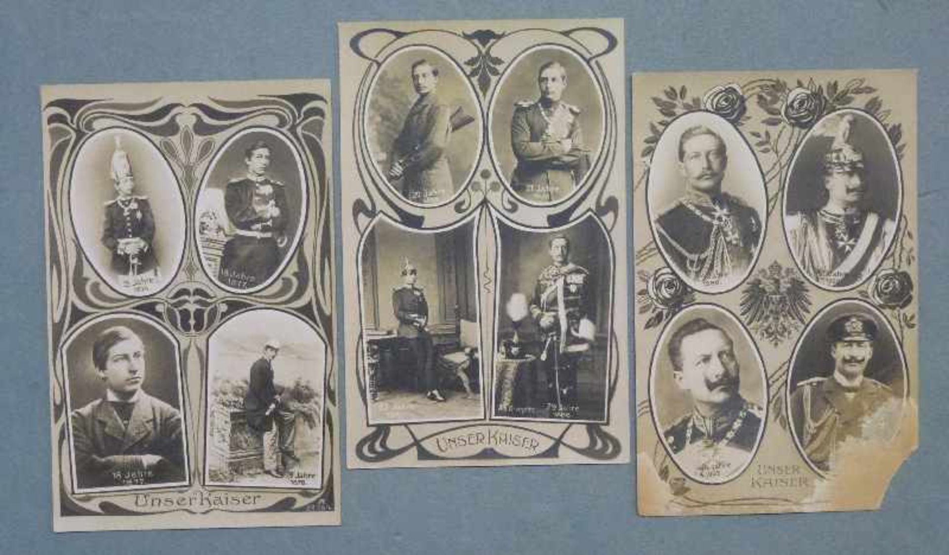 6 Postkarten mit Portraits Kaiser Wilhelms II., 1906 je 4 Abbildungen des Kaisers in verschiedenem - Bild 3 aus 5