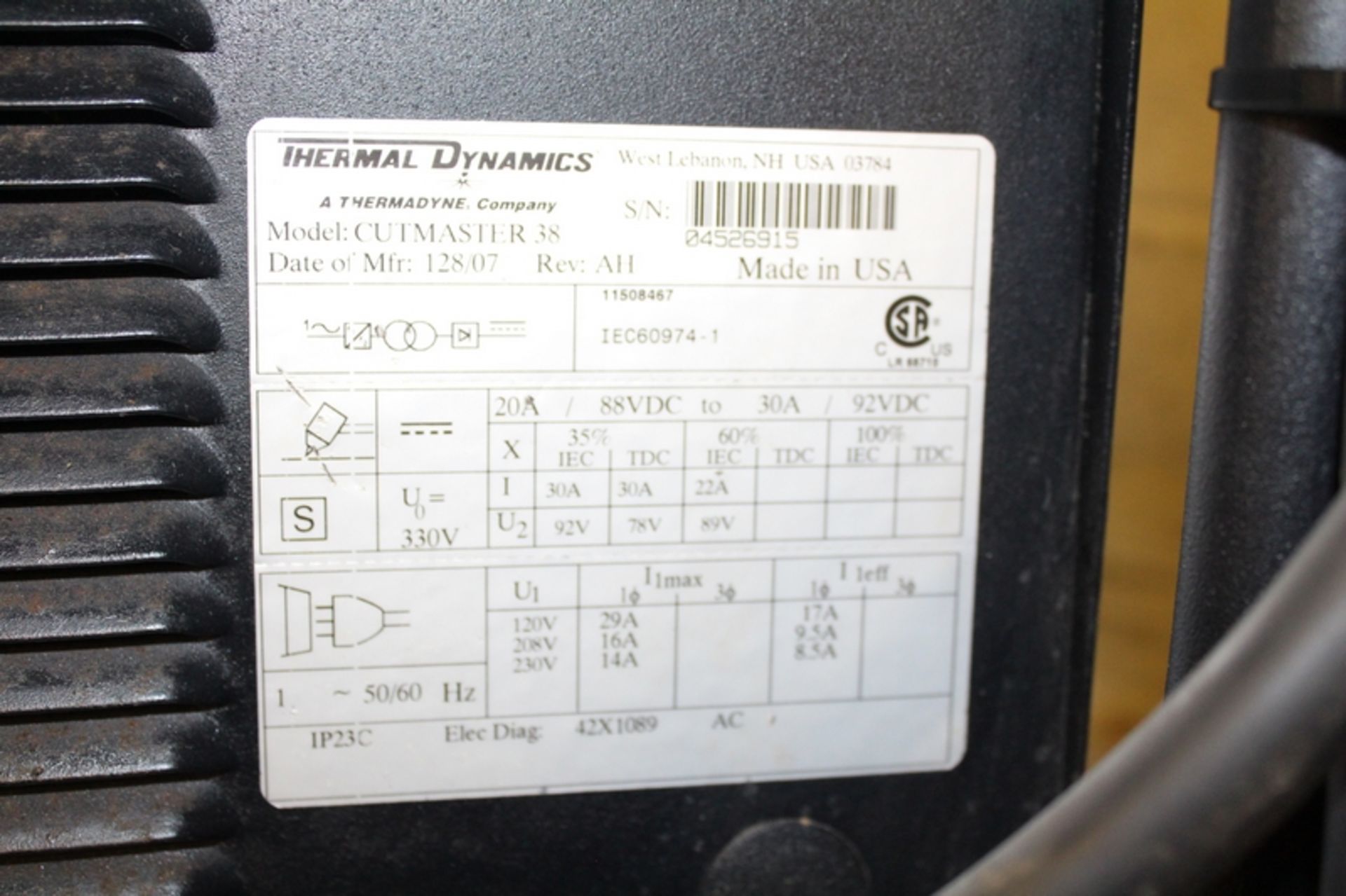 Thermal Dynamics Model CutMaster 38 Plasma Cutter - Image 6 of 6