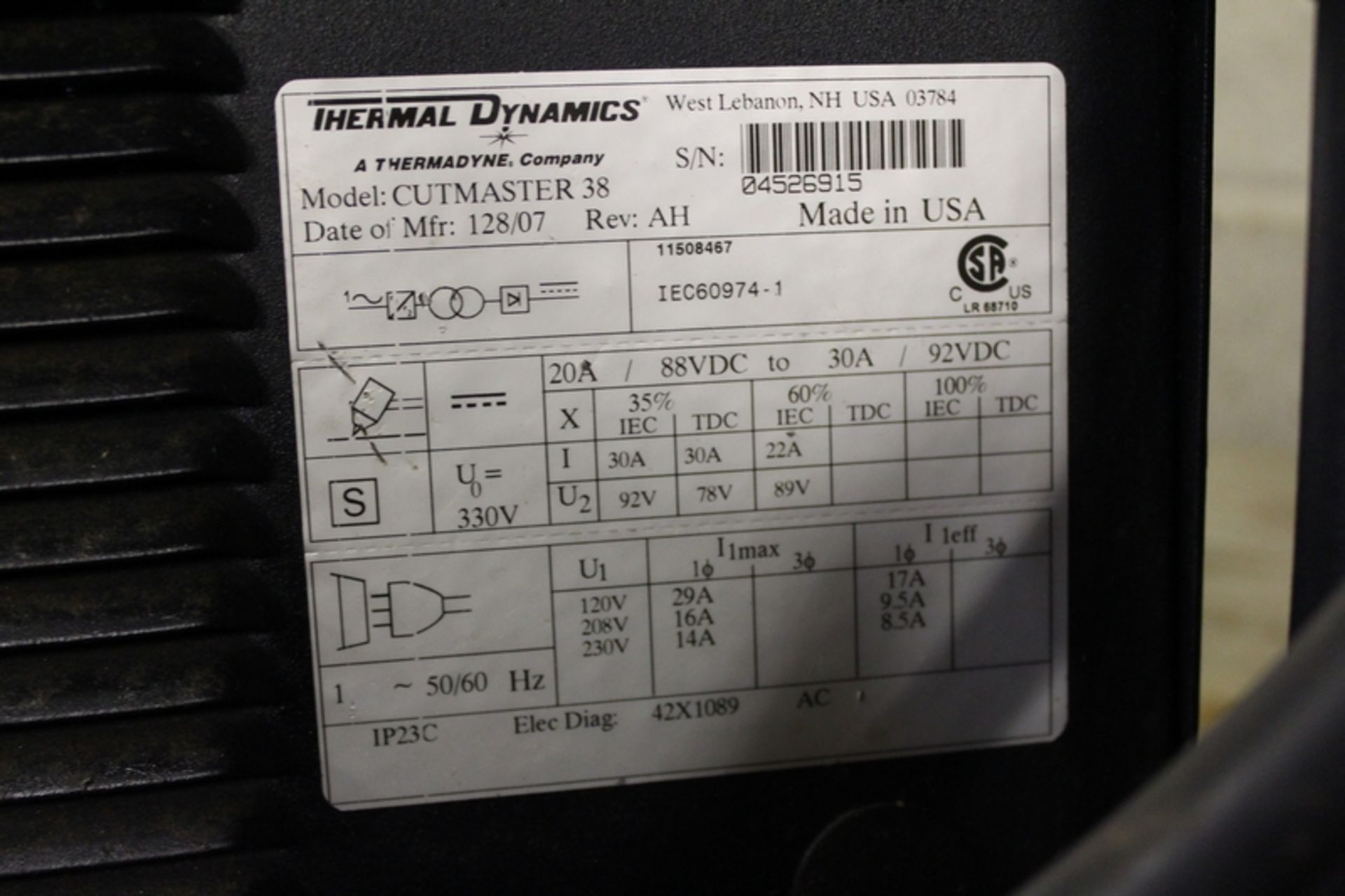 Thermal Dynamics Model CutMaster 38 Plasma Cutter - Image 5 of 6