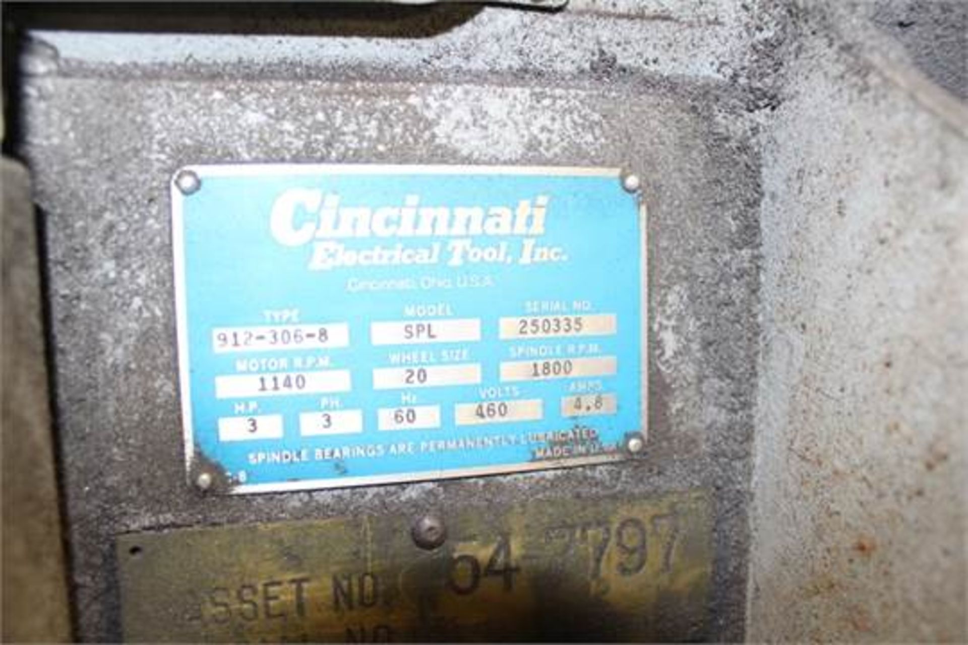 Cincinnati Electric Tool Model SPL Type 912-306-8 Single Wheel Grinder - Image 5 of 5