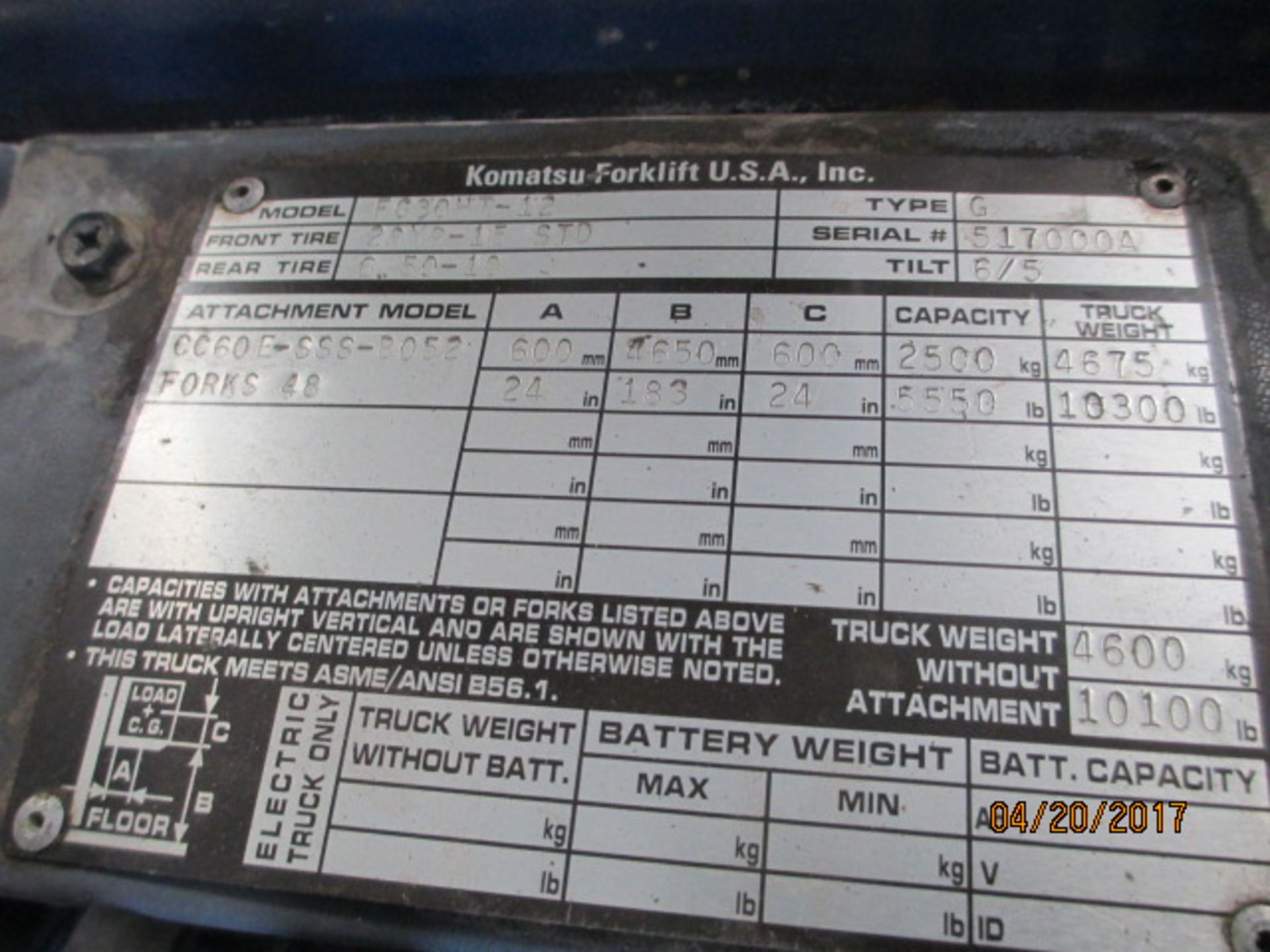 5,550 LB Kamatzu Fork Lift - Image 4 of 5