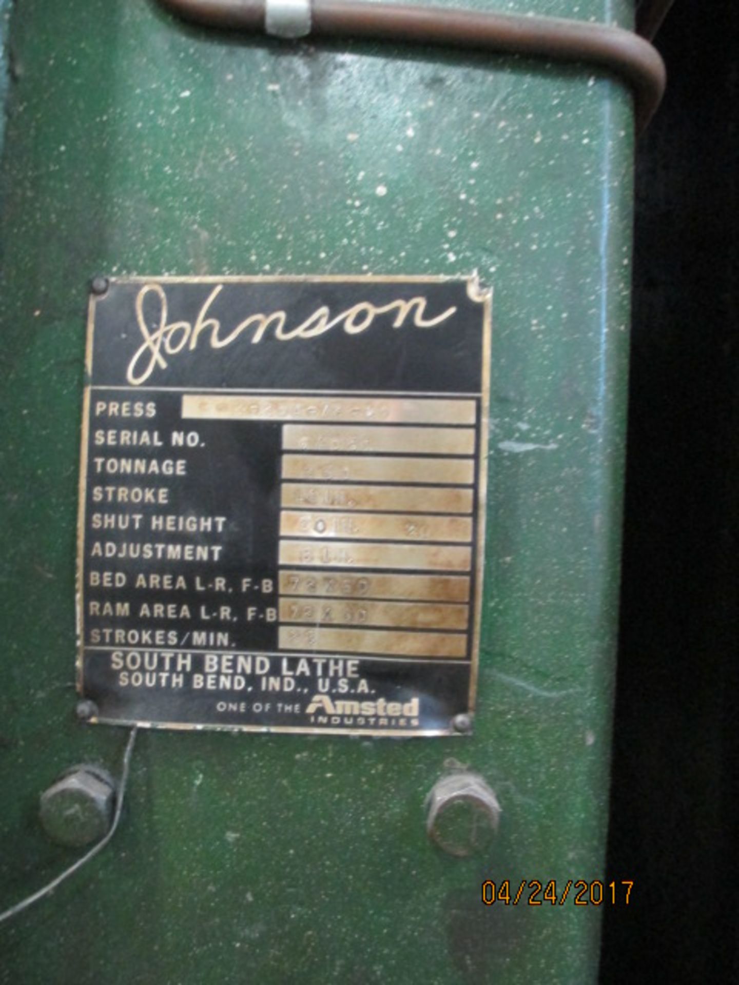 Johnson Model S-2-250-72-60 , 250 Ton Straight Side Double Crank Press - Image 2 of 2