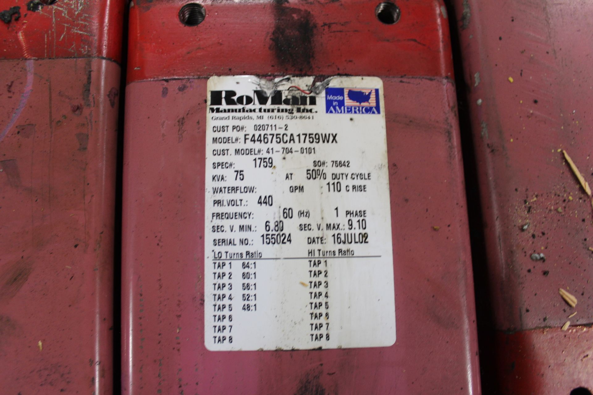 Roman 75 KVA Welding Transformers - Angola, Indiana - Image 3 of 3