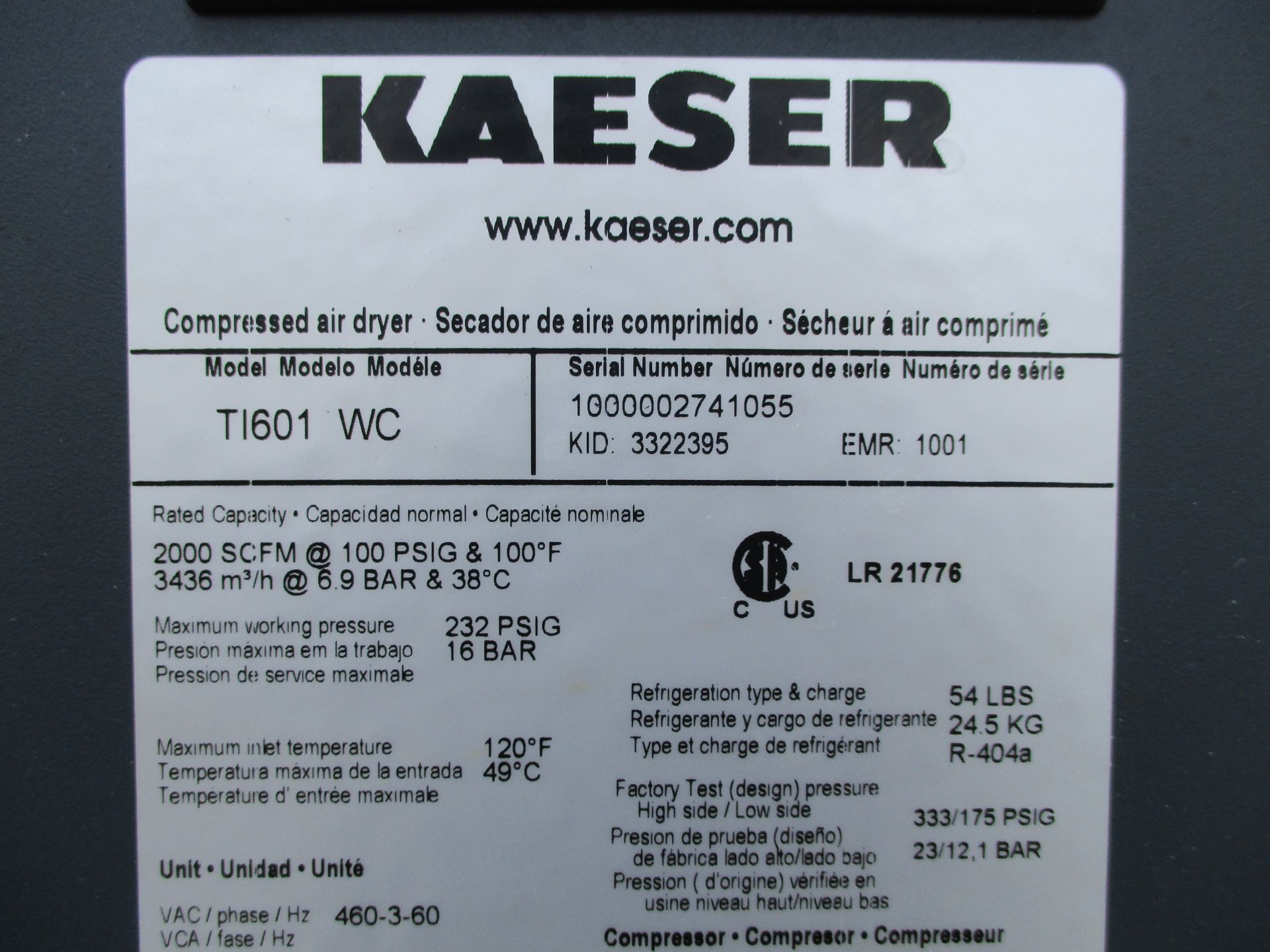 Kaeser Air dryer Model TI601 WC - Sterling Heights, MI - Image 2 of 4