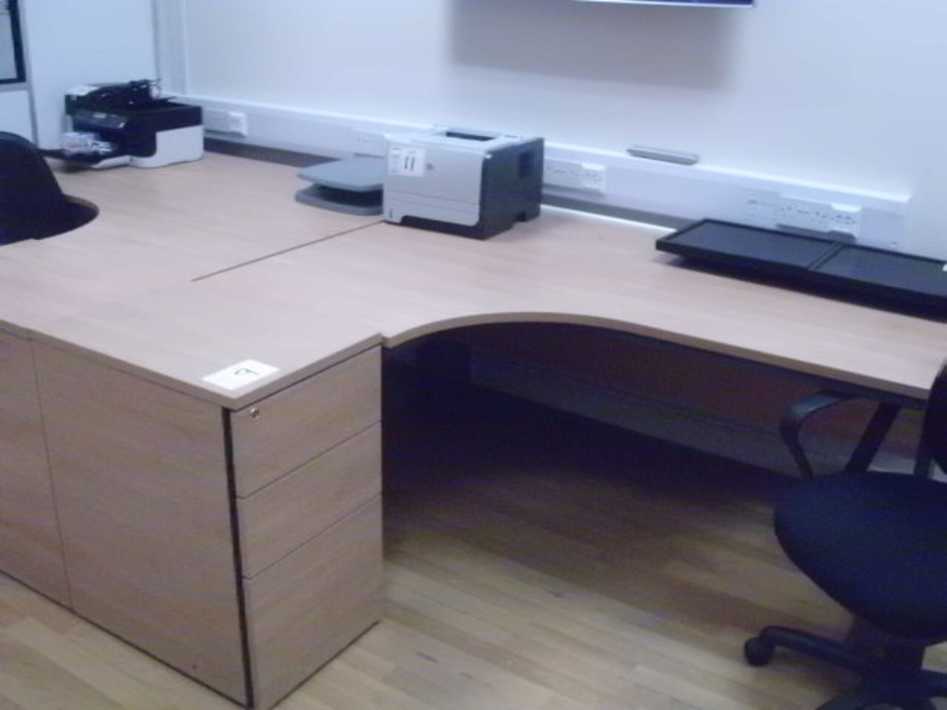 5' x 4' curved light oak effect DESK with pedestal