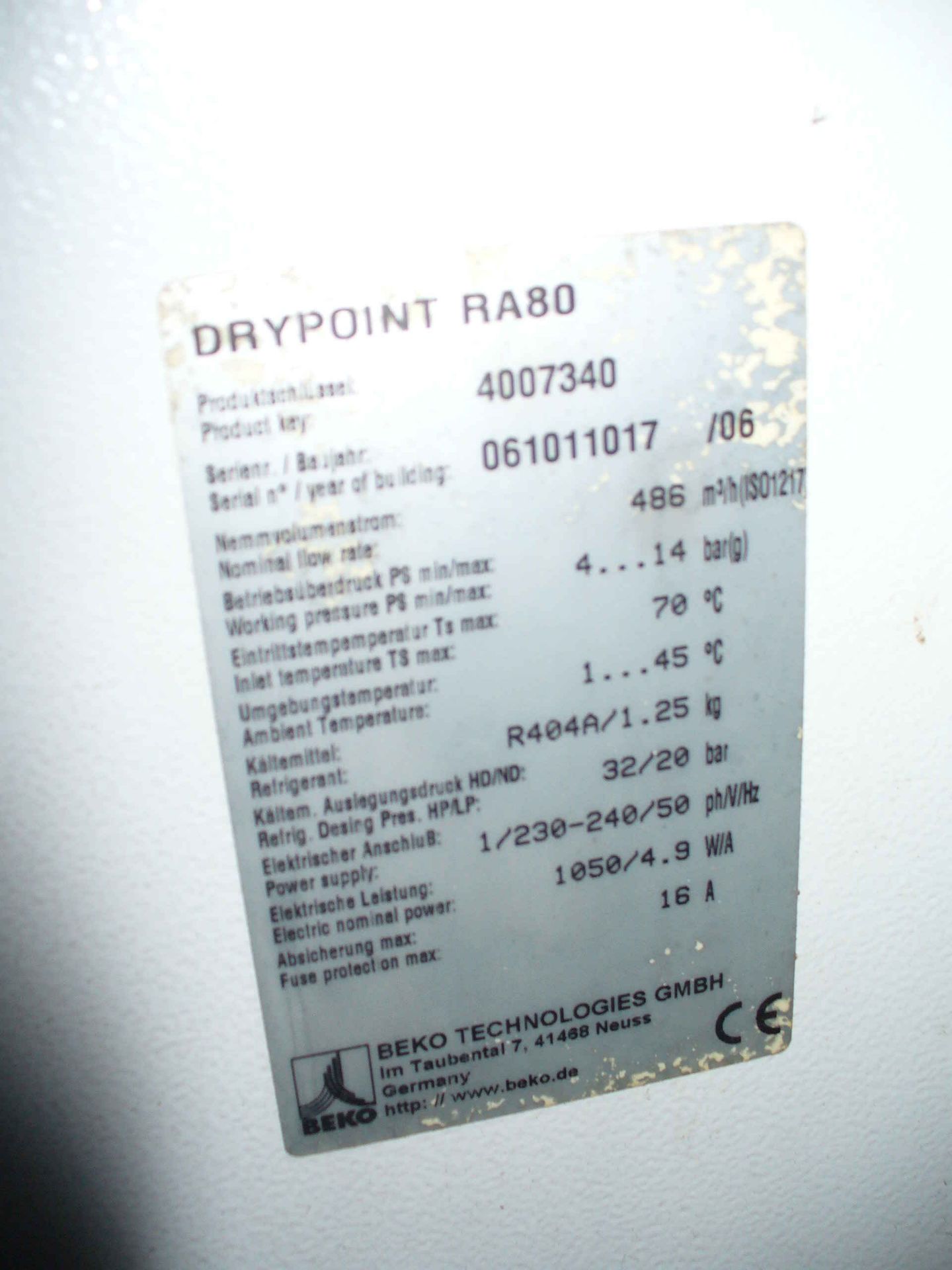 Beko dry Point RA refrigerated compressed air dryer s/n 061011017 - Image 3 of 3