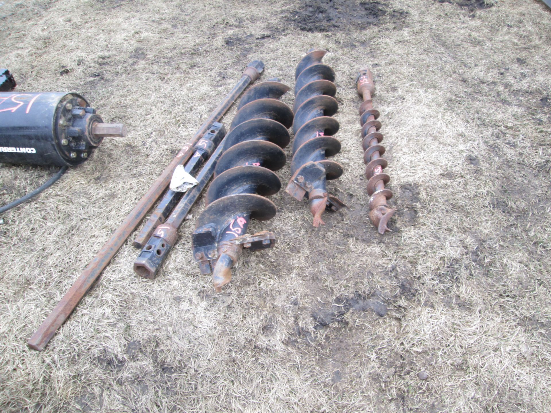 HYD AUGER HEAD, 4, 6, 9' AUGER BITS, & 2, 4, 6 AUGER EXTENSIONS