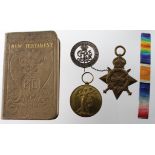 1915 Star, Victory Medal to 22391 Pte H J Oven Bedford Regt, and Silver War Badge B8882, with Pocket