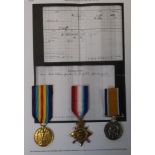 1914 Star Trio (8516 L/Cpl J Baker 2/Suffolk R on Star), BWM & Victory (8516 Pte J Baker Suff R)