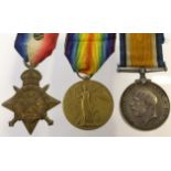 1914 trio with bar and rosette to S/5443 Pte J Mercutt 4th Middlesex Reg