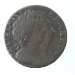 Farthing 1694 double exergue, Peck 618 Fine, struck from a rusty reverse die.