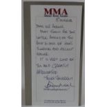 Bobby Moore - a hand signed MMA slip with hand written note. Good condition