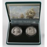 Five Pounds 2005 Silver Proof Piedfort two coin set "Nelson/Trafalgar" FDC boxed as issued