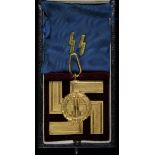 German SS Long Service Medal and case 25 years -gold grade. Awarded to all officers, NCOs and