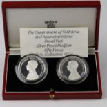 St Helena & Ascension Island Silver Proof Piedfort Fifty Pence two coin set 1984. aFDC boxed as