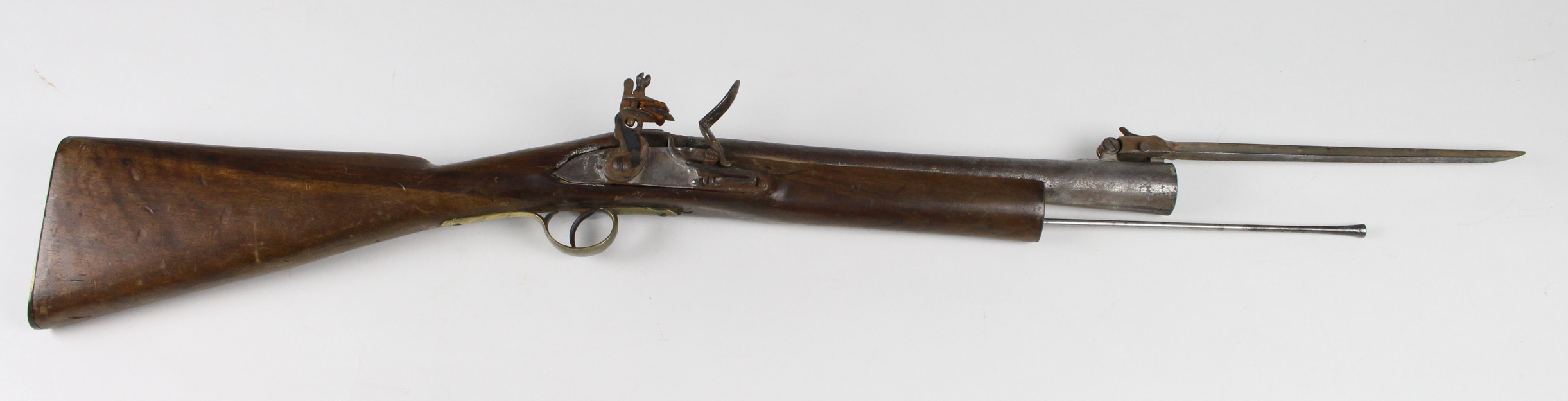 Old replica Tower Flintlock Blunderbuss with folding bayonet. Sold a/f